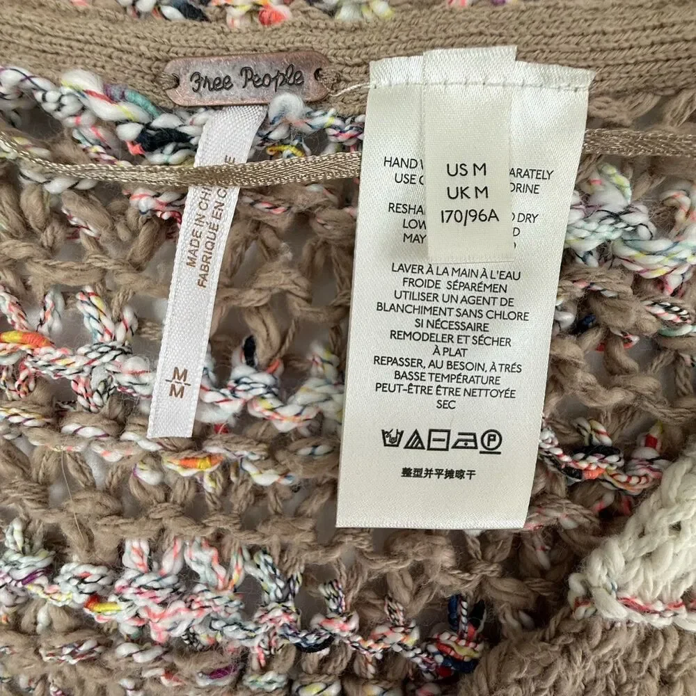 Free People Lake Life Pullover Sweater in Sunset Sand Medium Chunky Cropped Boho